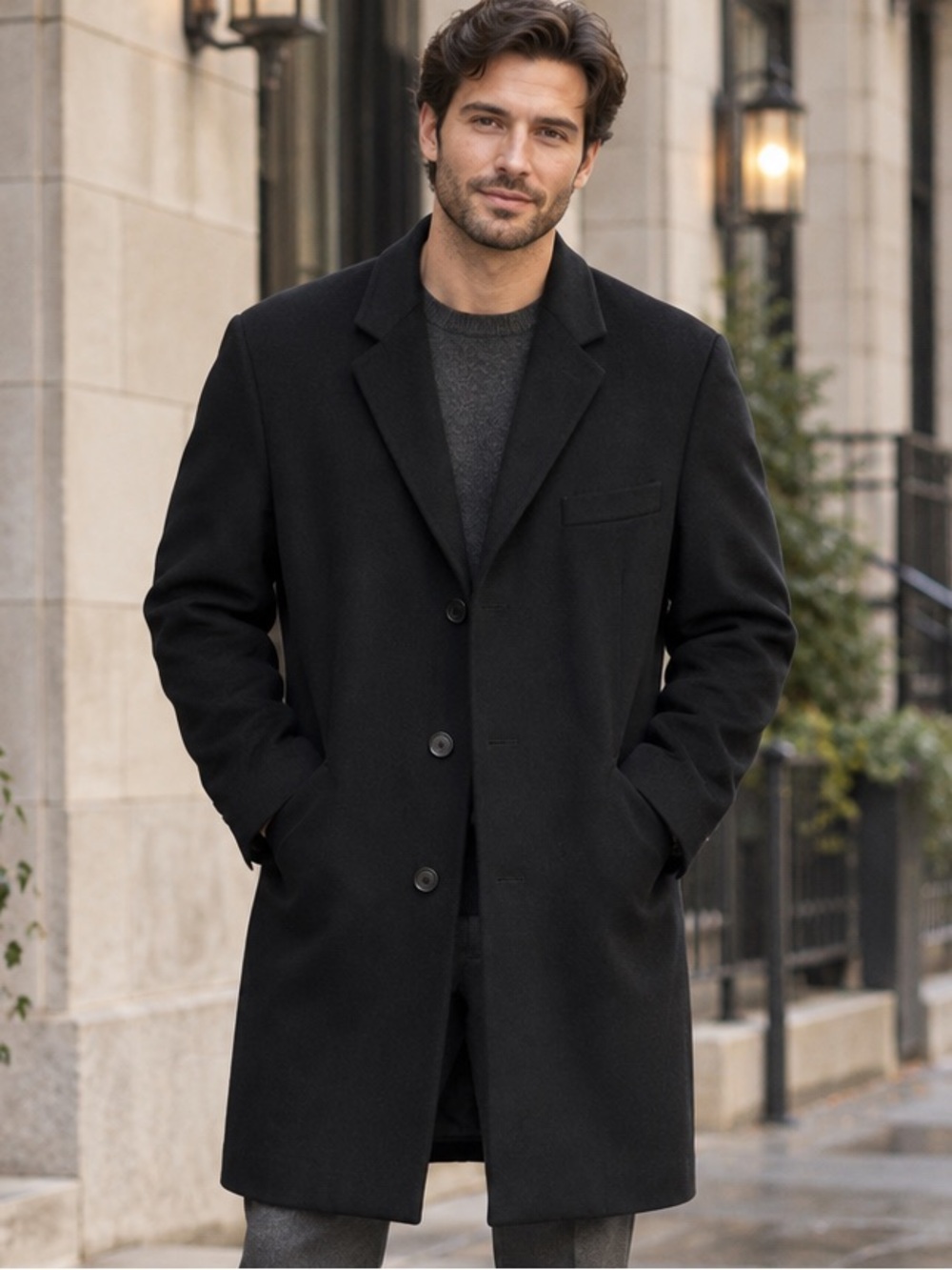 Alton Ames 100% Mongolian Cashmere Black Overcoat Men's L
